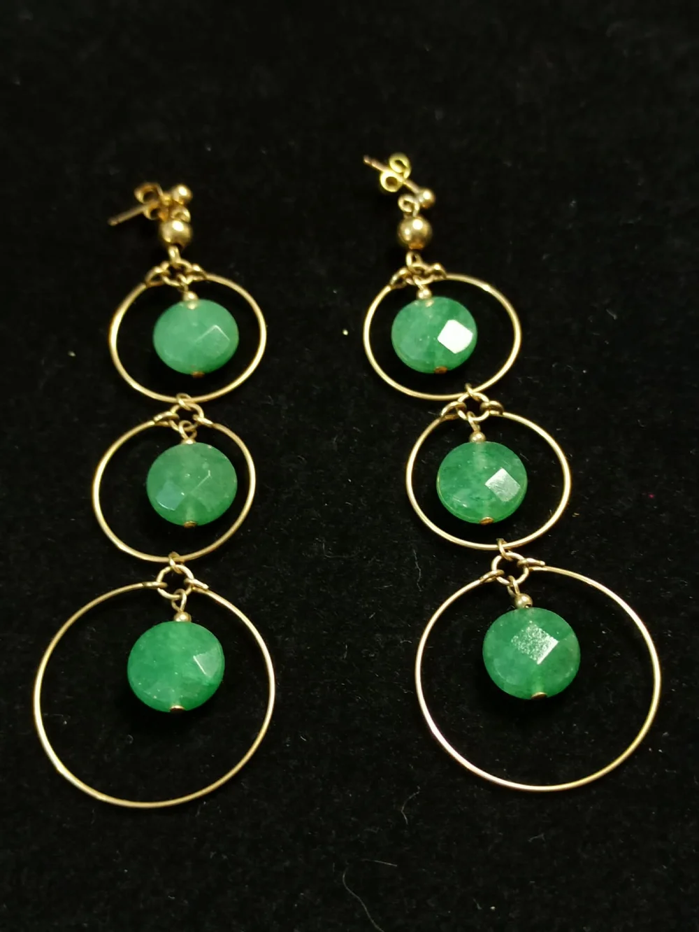 Vintage 14KT G. F. Green Jade Cascade Dangle Earrings Statement Designer 1990s